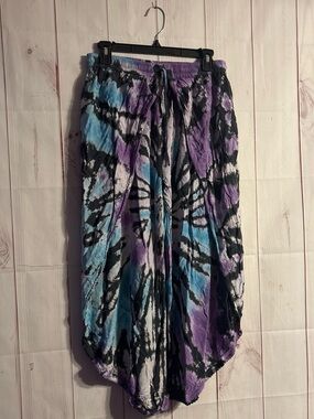Rayon Embroidered Hippie Tie-Dye Pants | One Size